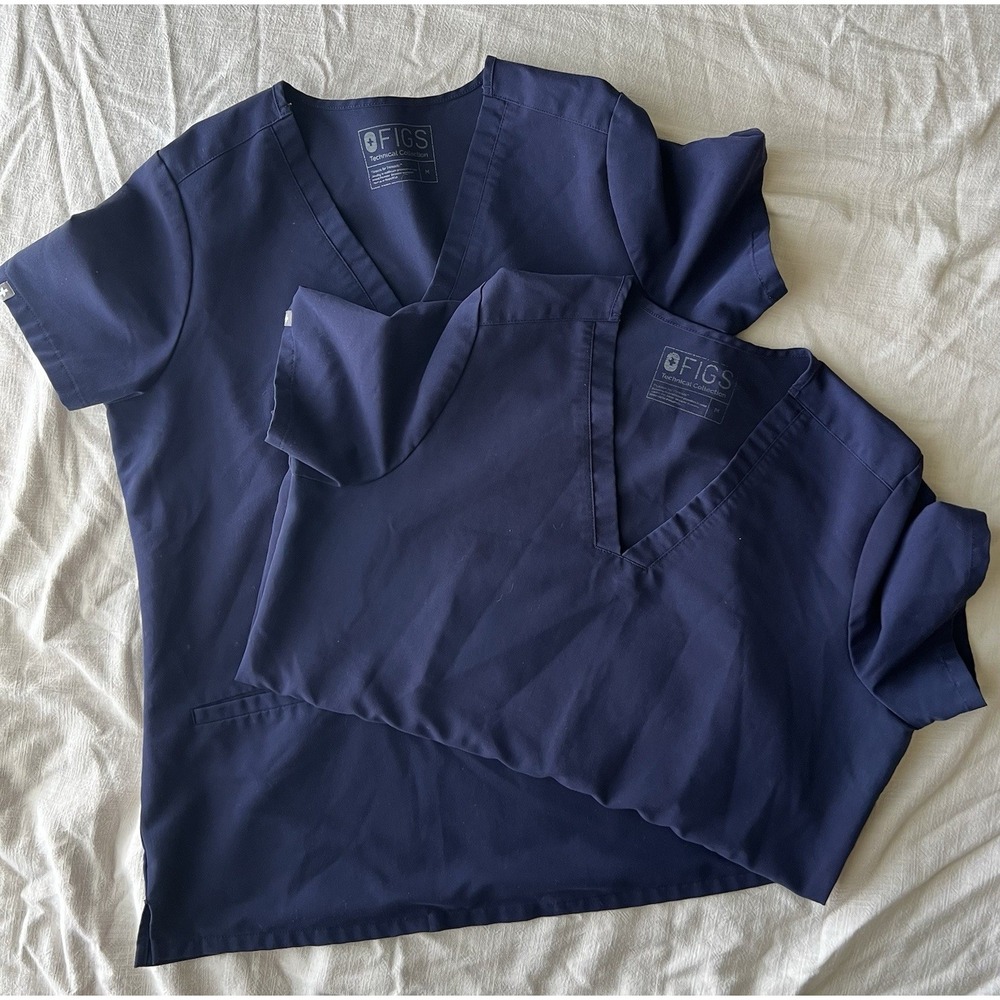 FIGS Casma Scrub Top Bundle Women's M Navy V-Neck 3 Pocket Technical Collection
